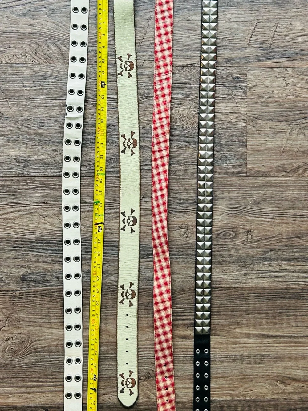 4 Various White Double-Row Eyelet Leather Studded Punk Belt - Men Accessories